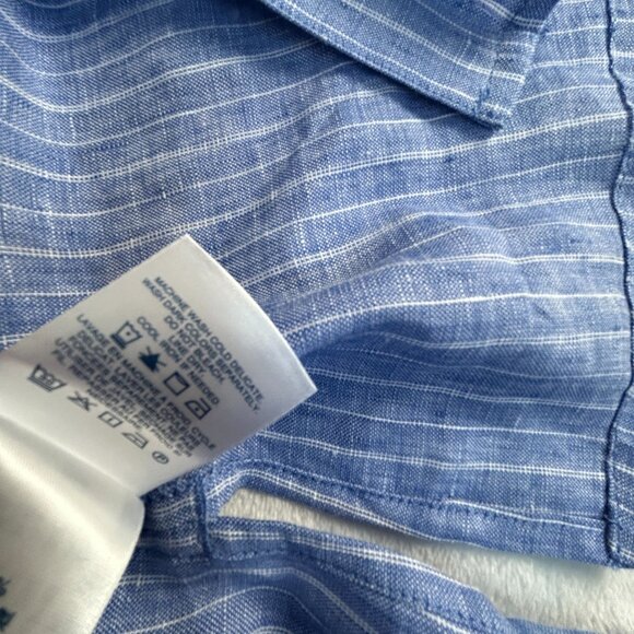 Lands' End Womens Blue Striped Linen Long Sleeve Shirt MP Roll-Tab Sleeve NWOT - Picture 5 of 7